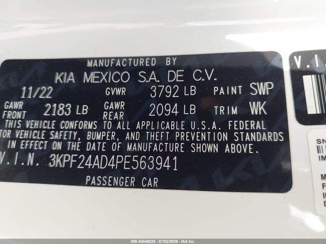 Продажа на аукционе авто 2023 Kia Forte Lxs, vin: 3KPF24AD4PE563941, номер лота: 45546225
