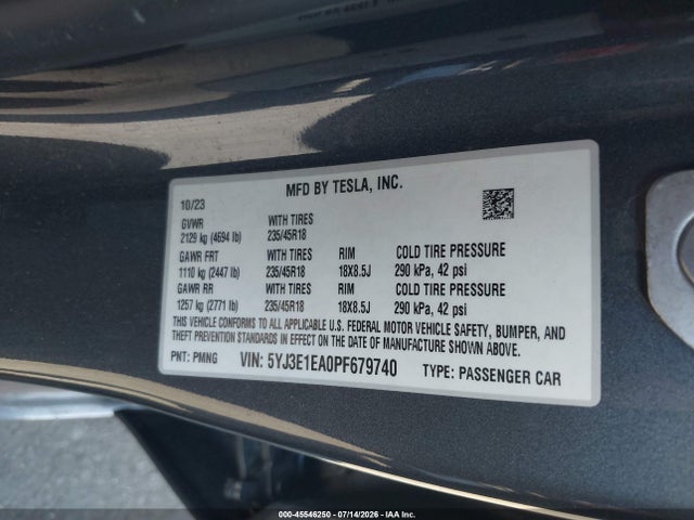 Tesla Model 3 Rear-wheel Drive 2023 5YJ3E1EA0PF679740 Image 9