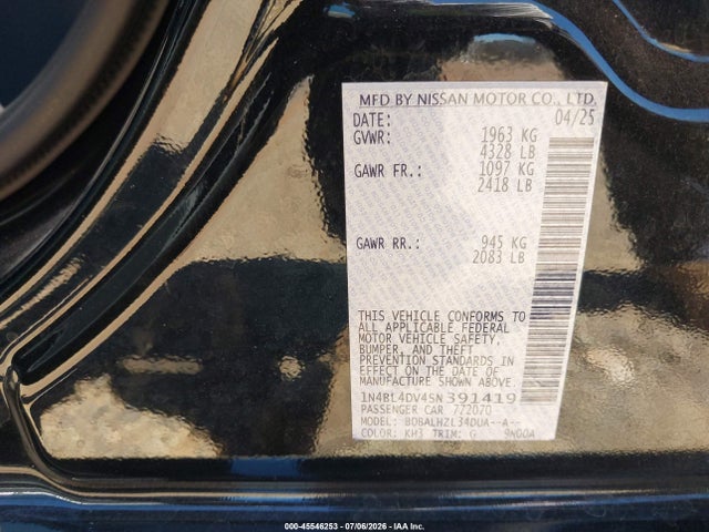 1N4BL4DV4SN391419 Nissan Altima Sv Fwd