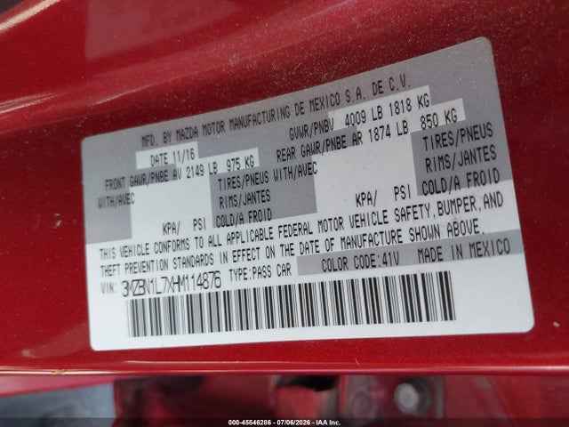Продаж на аукціоні авто 2017 Mazda Mazda3 Touring, vin: 3MZBN1L7XHM114876, номер лоту: 45546286