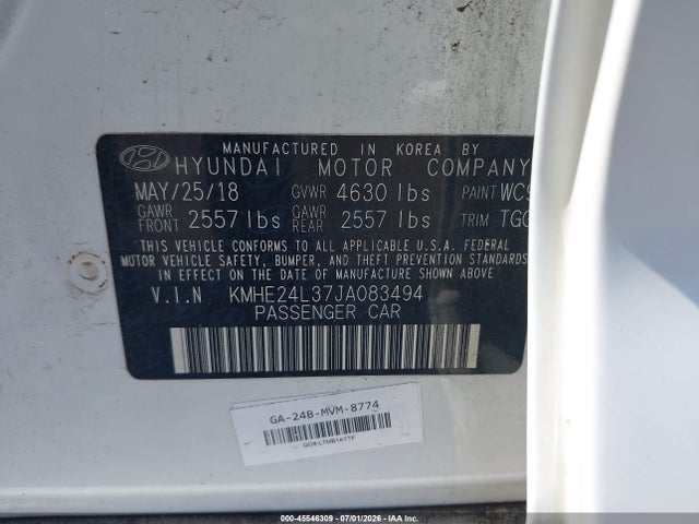 Hyundai Sonata Hybrid Se 2018 KMHE24L37JA083494 Image 9