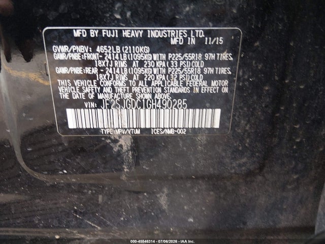 45546314 :رقم المزاد ، JF2SJGDC1GH490285 vin ، 2016 Subaru Forester 2.0xt Premium مزاد بيع