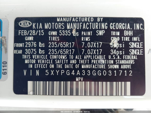 KIA Sorento 2.4l Lx 2016 5XYPG4A33GG031712 Image 9