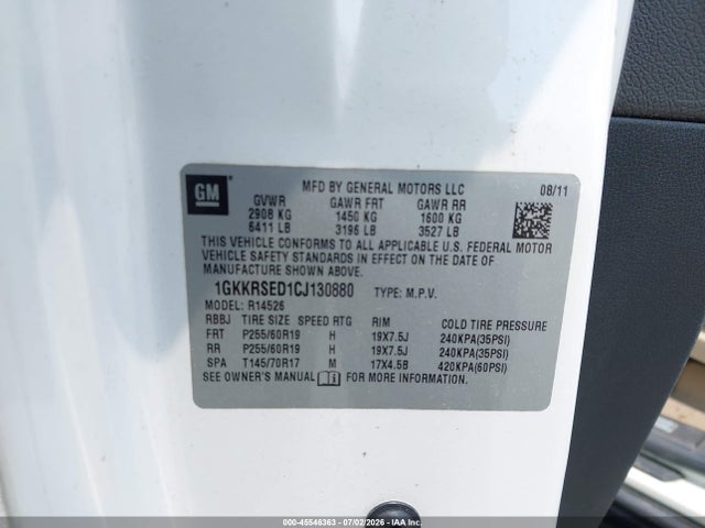 Продажа на аукционе авто 2012 Gmc Acadia Slt-2, vin: 1GKKRSED1CJ130880, номер лота: 45546363