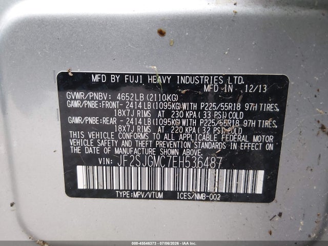 Auction sale of the 2014 Subaru Forester 2.0xt Touring, vin: JF2SJGMC7EH536487, lot number: 45546373