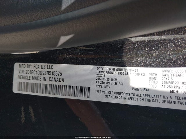 Продажа на аукционе авто 2025 Chrysler Pacifica Limited, vin: 2C4RC1GG9SR515675, номер лота: 45546386