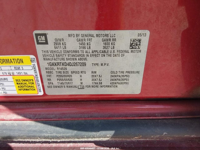 Aukcja sprzedaży 2013 Gmc Acadia Denali, vin: 1GKKRTKD4DJ267209, numer aukcji: 45546407