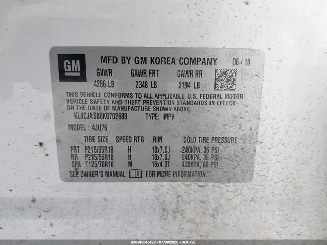 Aukcja sprzedaży 2019 Buick Encore Fwd Preferred, vin: KL4CJASB0KB702688, numer aukcji: 45546429