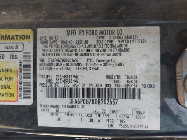 Ford FUSION S 2016 3FA6P0G78GR202657 Image 9