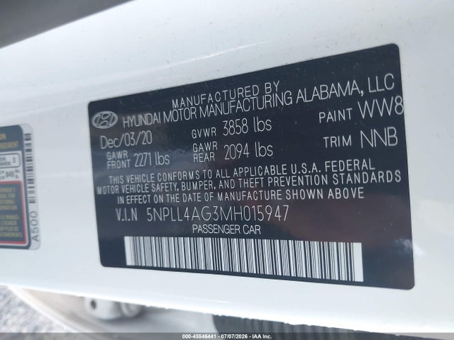 Продаж на аукціоні авто 2021 Hyundai Elantra Se, vin: 5NPLL4AG3MH015947, номер лоту: 45546441