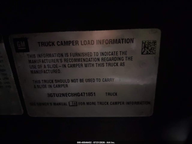 45546452 :رقم المزاد ، 3GTU2NEC8HG471851 vin ، 2017 Gmc Sierra 1500 Slt مزاد بيع