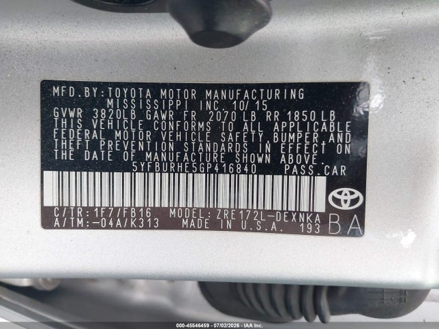 Toyota COROLLA LE 2016 5YFBURHE5GP416840 Image 9
