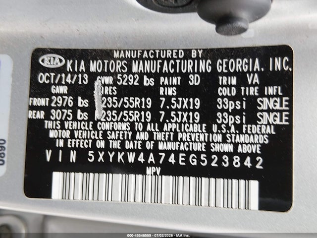 Aukcja sprzedaży 2014 Kia Sorento Sx, vin: 5XYKW4A74EG523842, numer aukcji: 45546559