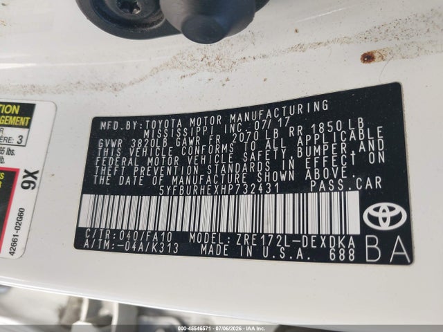Toyota COROLLA L 2017 5YFBURHEXHP732431 Image 9