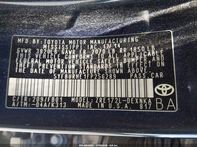 Toyota COROLLA LE 2015 5YFBURHE1FP256289 Image 9
