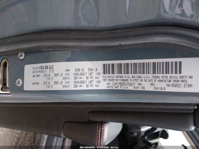 2015 Jeep Cherokee Trailhawk მანქანა იყიდება აუქციონზე, vin: 1C4PJMBS6FW752017, აუქციონის ნომერი: 45546589