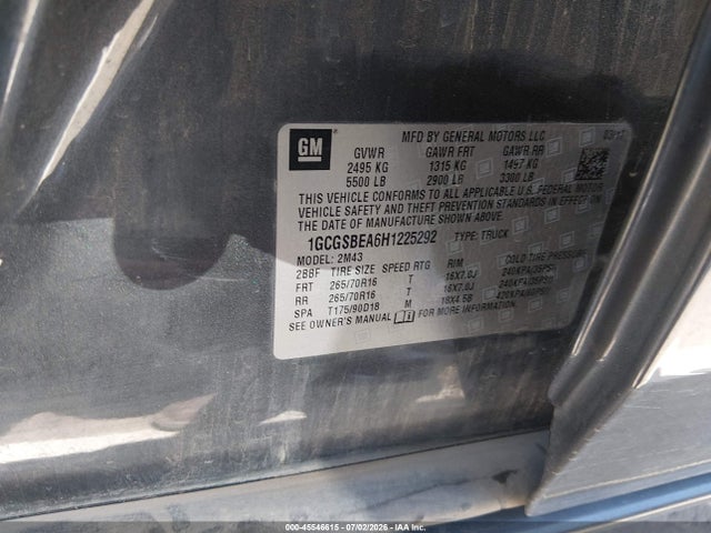 1GCGSBEA6H1225292 Chevrolet Colorado 2wd Wt