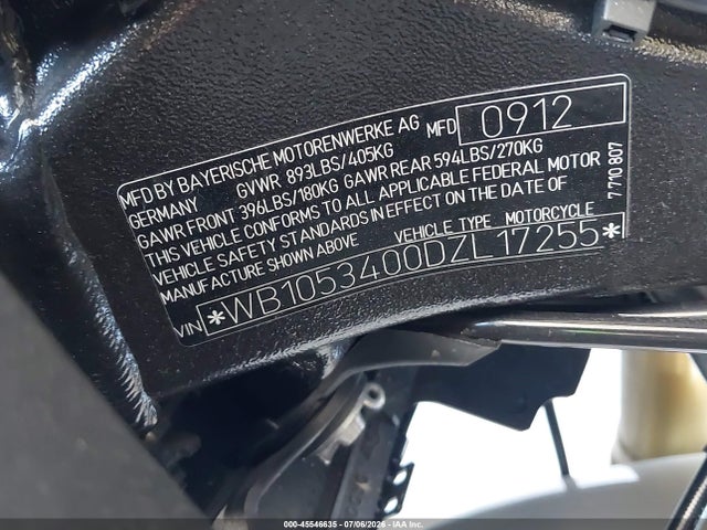 Aukcja sprzedaży 2013 Bmw S 1000 Rr, vin: WB1053400DZL17255, numer aukcji: 45546635