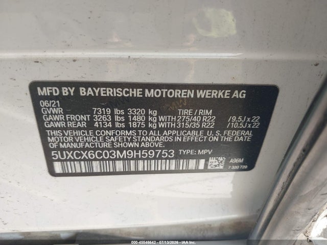 Aukcja sprzedaży 2021 Bmw X7 M50i, vin: 5UXCX6C03M9H59753, numer aukcji: 45546642
