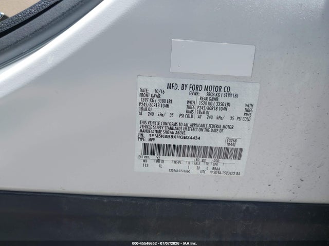Ford Explorer 2017 1FM5K8B8XHGB34434 Image 9