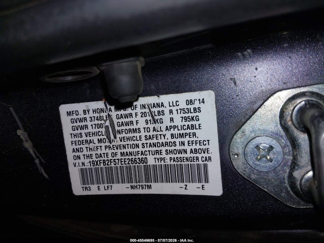 Продаж на аукціоні авто 2014 Honda Civic Lx, vin: 19XFB2F57EE266360, номер лоту: 45546695