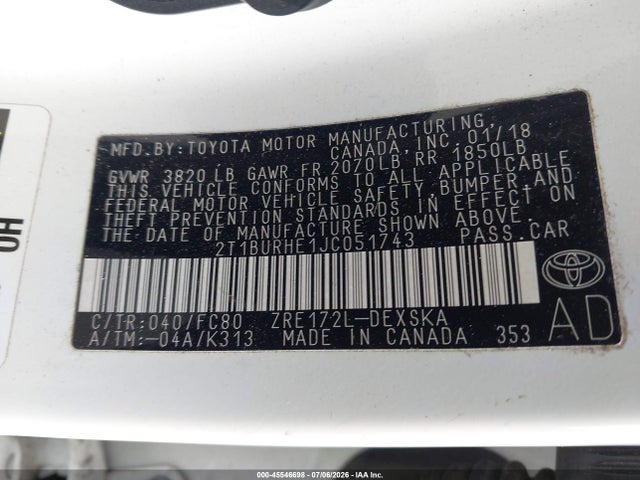 Toyota COROLLA SE 2018 2T1BURHE1JC051743 Image 9