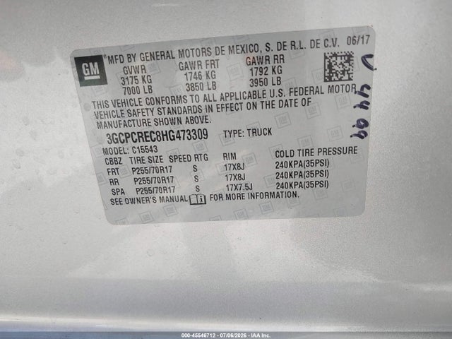3GCPCREC8HG473309 Chevrolet Silverado 1500 Lt