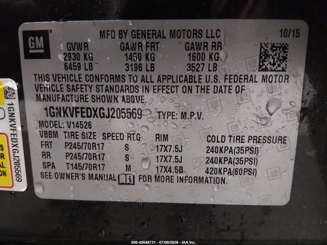 Chevrolet Traverse Ls 2016 1GNKVFEDXGJ205569 Image 9