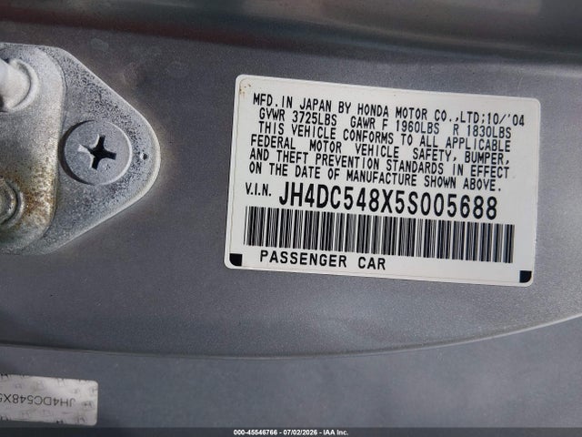 45546766 :رقم المزاد ، JH4DC548X5S005688 vin ، 2005 Acura Rsx مزاد بيع