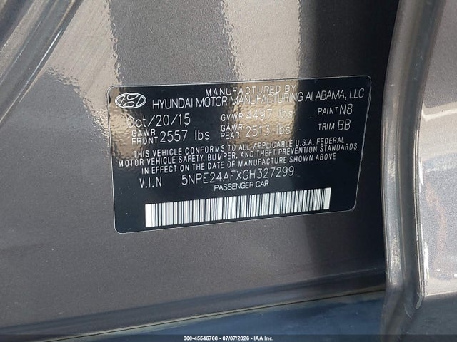 Hyundai SONATA SE 2016 5NPE24AFXGH327299 Image 9