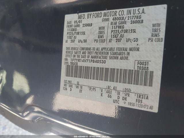 Продажа на аукционе авто 2001 Ford Ranger Edge/xl/xlt, vin: 1FTYR14V71PB40530, номер лота: 45546810