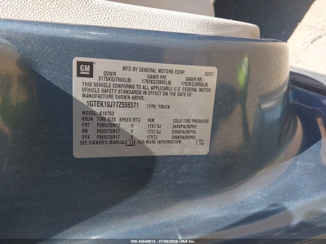 45546815 :رقم المزاد ، 1GTEK19J77Z558371 vin ، 2007 Gmc Sierra 1500 Slt مزاد بيع