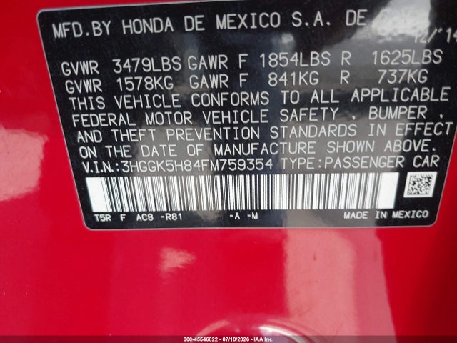 3HGGK5H84FM759354 Honda Fit Ex/ex-l