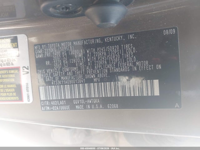 Aukcja sprzedaży 2009 Toyota Venza Base V6, vin: 4T3ZK11A09U013841, numer aukcji: 45546850