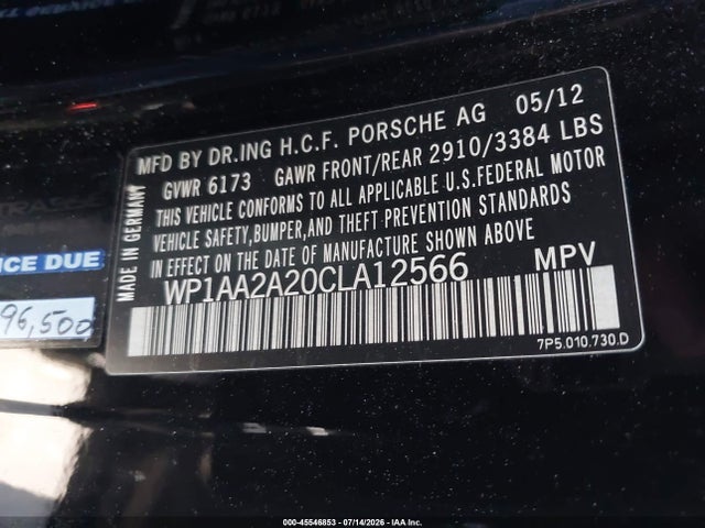 Продаж на аукціоні авто 2012 Porsche Cayenne, vin: WP1AA2A20CLA12566, номер лоту: 45546853