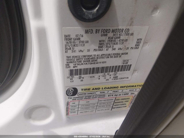 Auction sale of the 2017 Ford Expedition El Limited, vin: 1FMJK1KT0HEA11151, lot number: 45546864