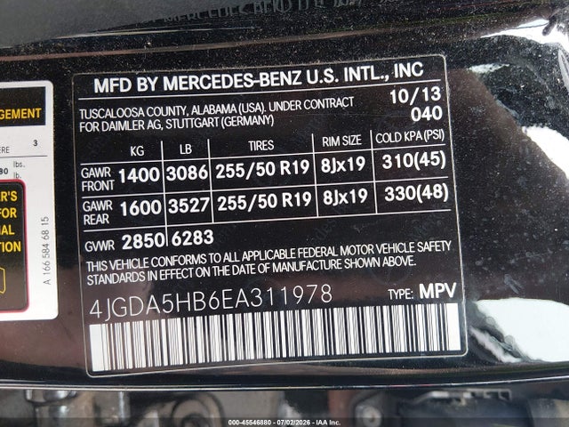 4JGDA5HB6EA311978 Mercedes-Benz Ml 350 4matic