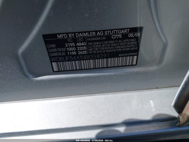 45546898 :رقم المزاد ، WDBUF56X58B358291 vin ، 2008 Mercedes-benz E 350 مزاد بيع
