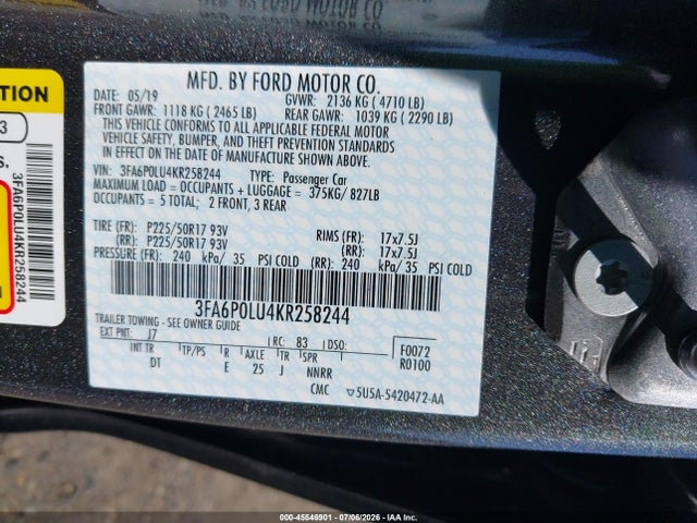Ford Fusion Hybrid Se 2019 3FA6P0LU4KR258244 Image 9