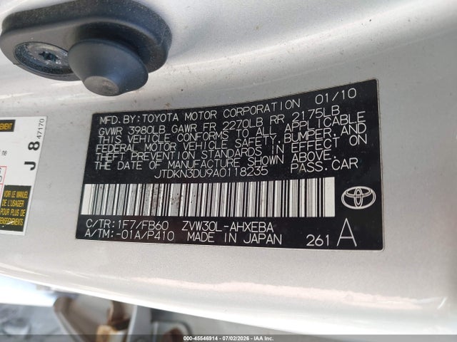 45546914 :رقم المزاد ، JTDKN3DU9A0118235 vin ، 2010 Toyota Prius Iii مزاد بيع