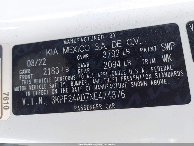 KIA Forte Lxs 2022 3KPF24AD7NE474376 Image 9