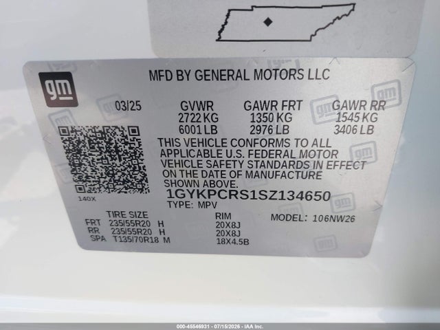 2025 Cadillac Xt6 Fwd Premium Luxury მანქანა იყიდება აუქციონზე, vin: 1GYKPCRS1SZ134650, აუქციონის ნომერი: 45546931