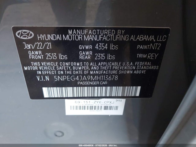 Hyundai SONATA SE 2021 5NPEG4JA9MH113678 Image 9