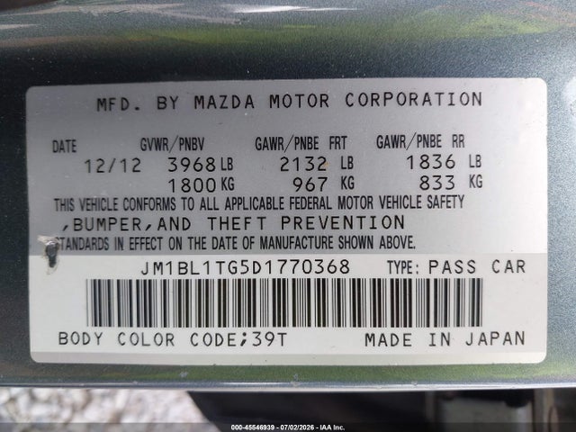 Aukcja sprzedaży 2013 Mazda Mazda3 I Sv, vin: JM1BL1TG5D1770368, numer aukcji: 45546939