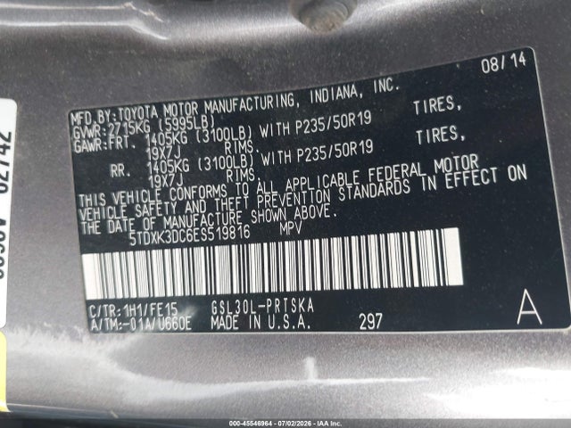 5TDXK3DC6ES519816 Toyota Sienna Se 8 Passenger