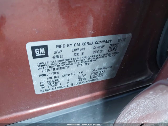 KL79MPSL9MB001750 Chevrolet Trailblazer Fwd Lt