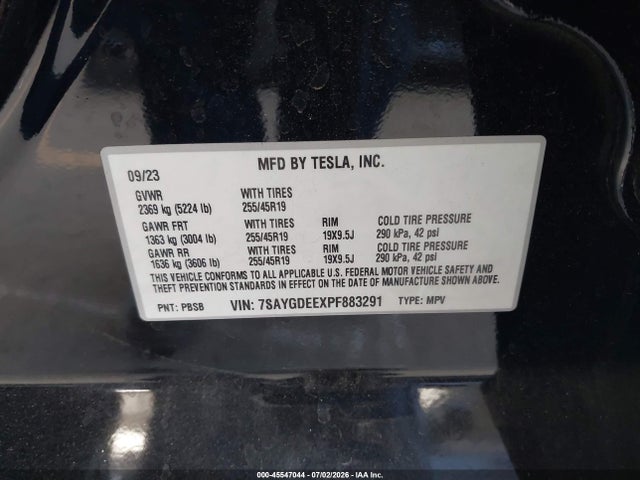 45547044 :رقم المزاد ، 7SAYGDEEXPF883291 vin ، 2023 Tesla Model Y Awd/long Range Dual Motor All-wheel Drive مزاد بيع