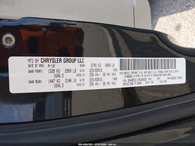 Aukcja sprzedaży 2010 Chrysler Town & Country Touring, vin: 2A4RR5D11AR300936, numer aukcji: 45547051