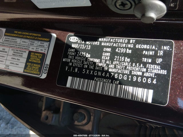 Aukcja sprzedaży 2013 Kia Optima Ex, vin: 5XXGN4A76DG196064, numer aukcji: 45547058