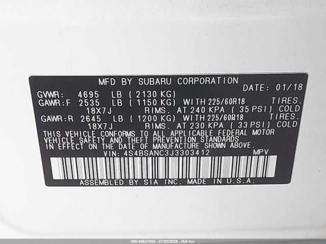 Subaru Outback 2.5i Limited 2018 4S4BSANC3J3303412 Image 9